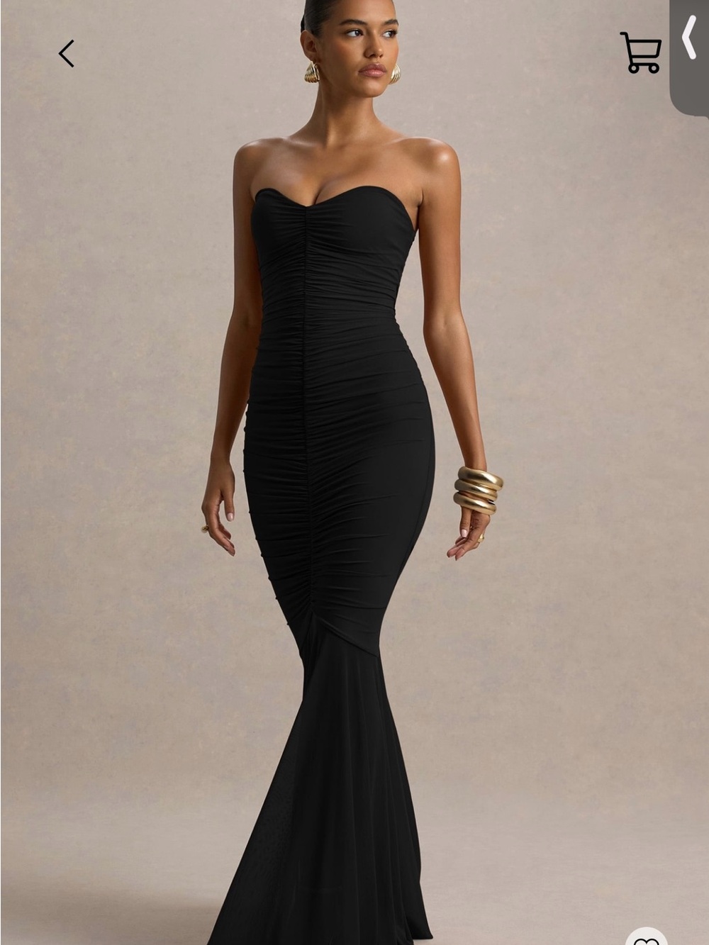 Strapless Ruched Mermaid Gown in Black